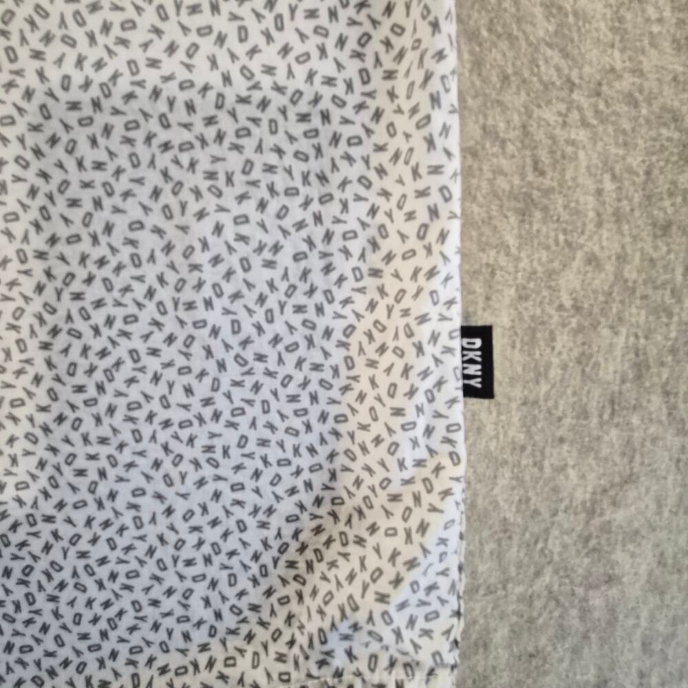 DKNY MENS WHITE W GREY LOGO PRINT BUTTON-UP SHORT SLEEVE SHIRT XL - Picture 8 of 10